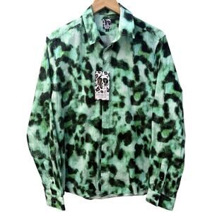 Twisted Tailor Button Up Shirt Mens Medium Green Black Tie Dye Skull Graphic